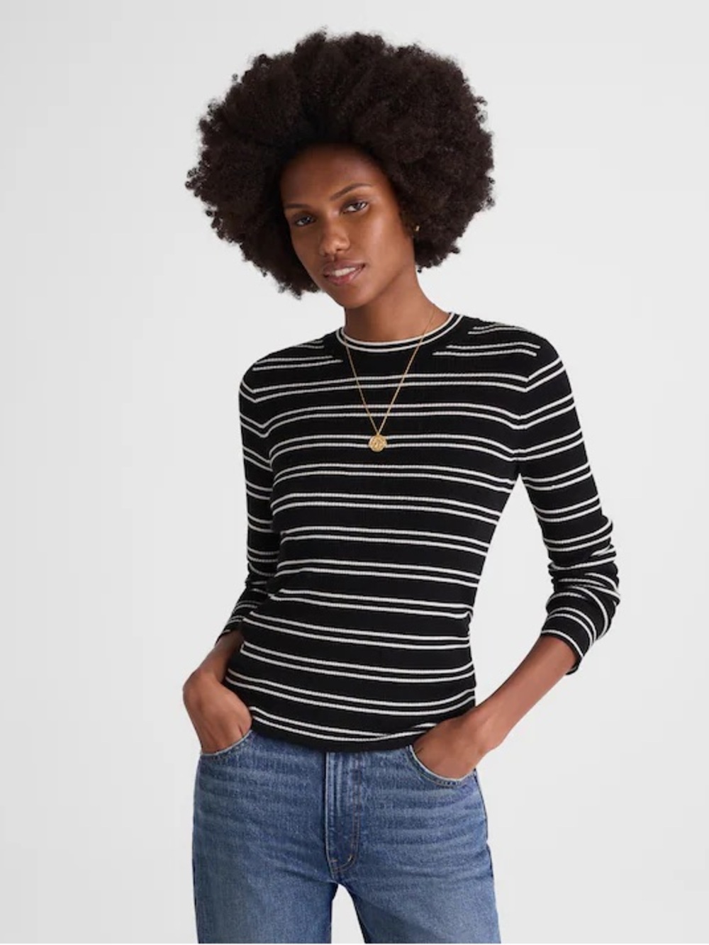 Madewell Merino Silk Stripe Sweater S Ivory Black Double Layered